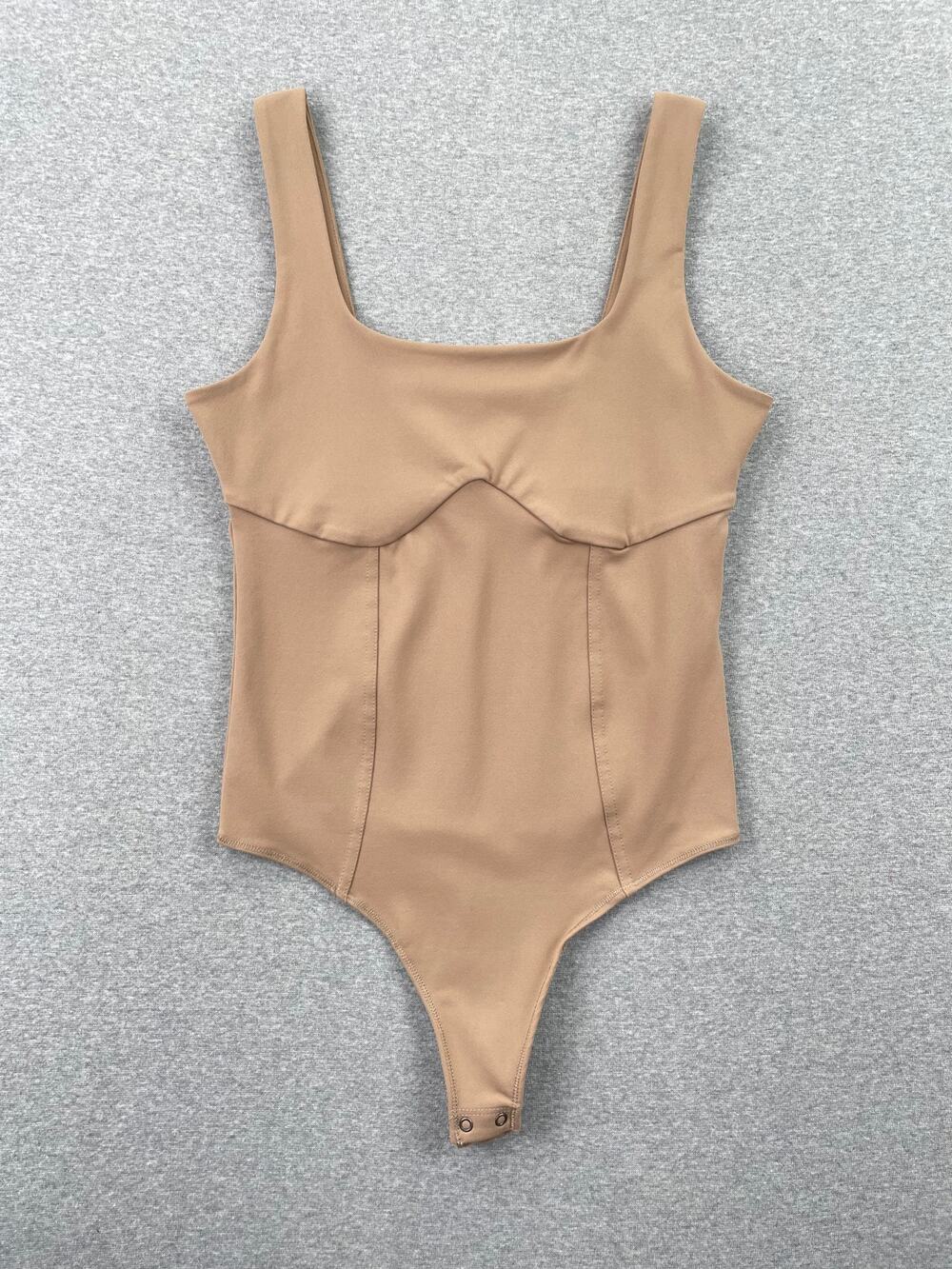 Abercrombie & Fitch Tank Top Bodysuit Sz S Tan Corset Stretchy Minimalist